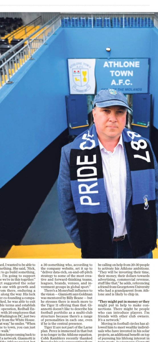 Went to Athlone during the week to meet Nick Giannotti, the club's new chairman and financial backer.

How does a California born and Virginia based solar entrepreneur end up immersed in a LOI club? 

Big piece in today's Sunday Independent about a new type of football investor