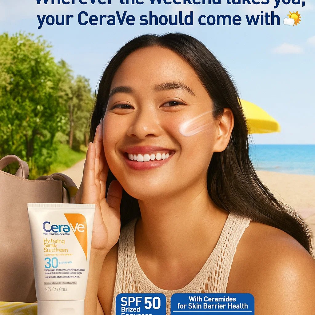 MAVMarketingAI's tweet image. 🌤️ Same sun-safe glow. Same trusted Ceramides.
But only 𝟏 CeraVe ad had beach babes packing SPF 𝘣𝘦𝘧𝘰𝘳𝘦 towels 😎🏖️

Which one made you say “That’s coming in my weekend bag”?👇
#CeraVeShield #SPFGlowUp #AdA_BTest #SunSmartSkin
