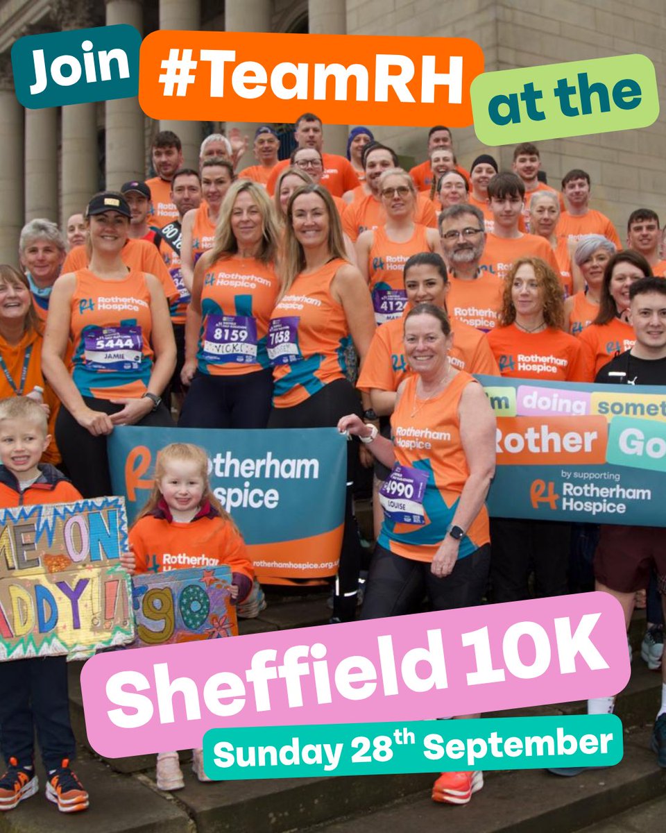 Will you take on the challenge with us?

Join #TeamRH at the Sheffield 10K on Sunday 28 September and help add more life to every day.
Limited spaces left – don’t miss out! 🏃‍♀️🏃‍♂️

👉 Sign up now: rotherhamhospice.org.uk/support-us/run…