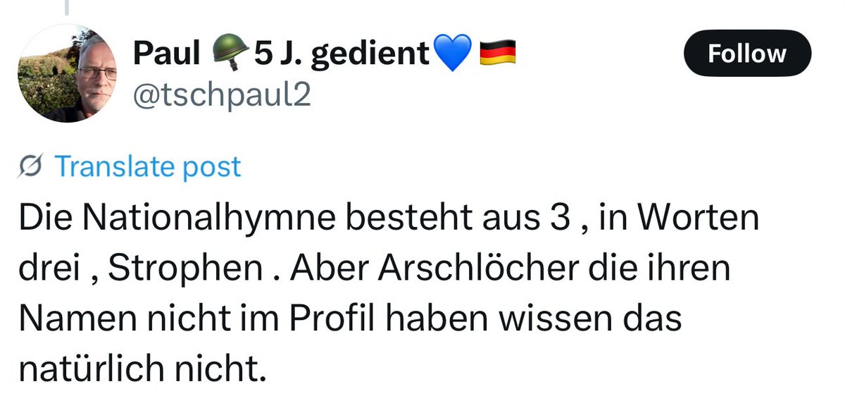 Wizard of LatLng (@_papalapap_) on Twitter photo Unfug erzählen (wenn man Geschichte nicht 1991 enden lässt), dann blocken.
Ich gehe davon aus, dass <a href="/tschpaul2/">Paul 🪖5 J. gedient💙🇩🇪</a> nicht auf festem Grund der #FDGO steht, obwohl er gedient hat, wenn er so eklatante Bildungslücken so öffentlich ausstellt. Unfug erzählen (wenn man Geschichte nicht 1991 enden lässt), dann blocken.
Ich gehe davon aus, dass <a href="/tschpaul2/">Paul 🪖5 J. gedient💙🇩🇪</a> nicht auf festem Grund der #FDGO steht, obwohl er gedient hat, wenn er so eklatante Bildungslücken so öffentlich ausstellt.