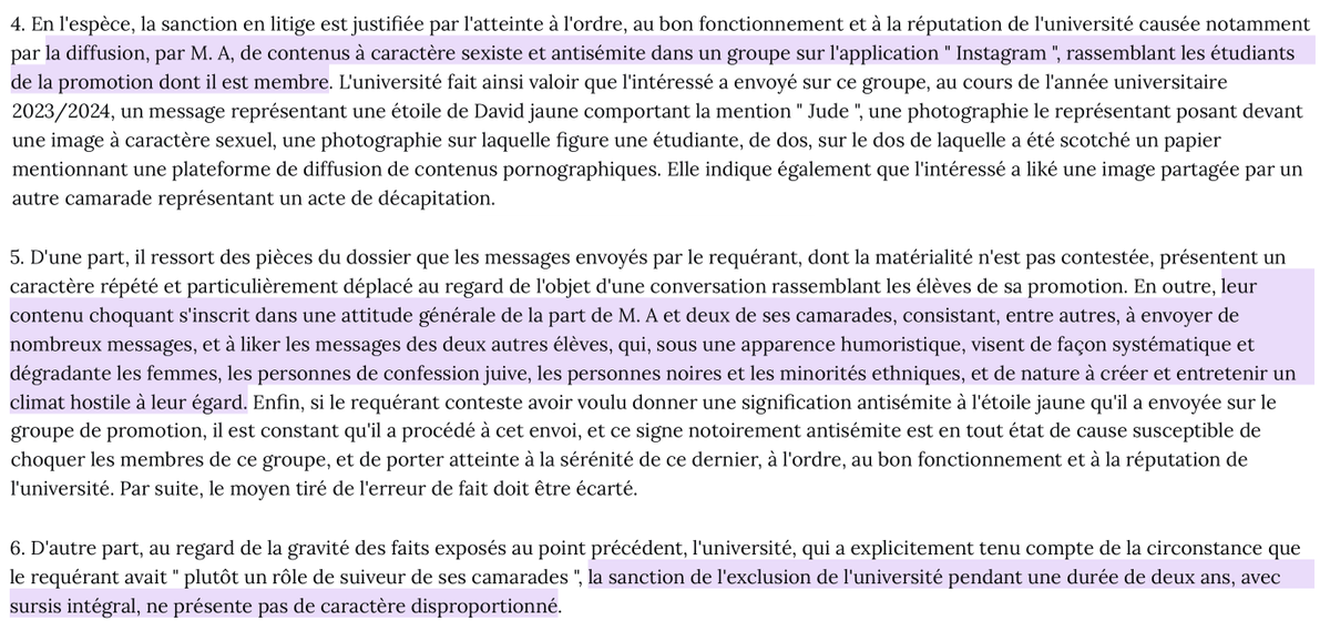 Discipline des étudiants : La sanction infligée à un étudiant d'<a href="/Univ_CotedAzur/">Université Côte d'Azur</a> (2 ans d'exclusion avec sursis) est validée.

Pour avoir alimenté en contenus sexistes, racistes &amp; antisémites le groupe Instagram de sa promotion.

Et ce, en publiant lui-même ou likant des messages.