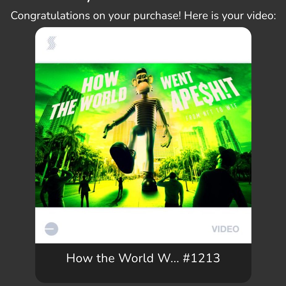 GratefulApe.eth ๐ (@gratefulape_eth) on Twitter photo Just minted my NFT - How The World Went APE$H!T!!
Can't wait to watch it!
LFG <a href="/stuff_io/">Stuff.io</a> and <a href="/BordasSharon/">Sharon Bordas</a> !
Thanks <a href="/17ikoola/">GENE ๐๐ง๐บ ๐ฎ ๐ซ ๐ฆ</a> for the alpha! Just minted my NFT - How The World Went APE$H!T!!
Can't wait to watch it!
LFG <a href="/stuff_io/">Stuff.io</a> and <a href="/BordasSharon/">Sharon Bordas</a> !
Thanks <a href="/17ikoola/">GENE ๐๐ง๐บ ๐ฎ ๐ซ ๐ฆ</a> for the alpha!