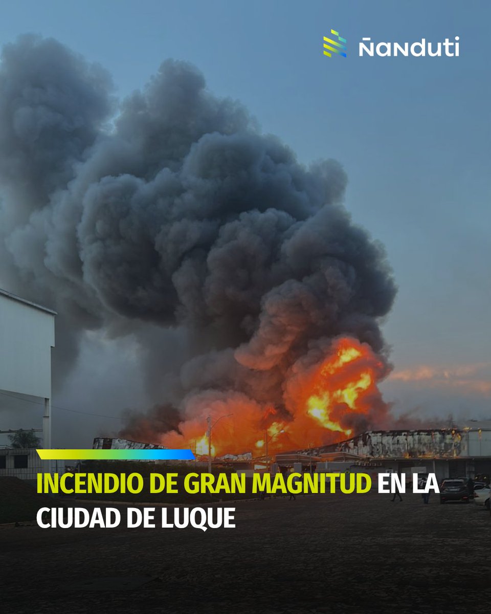 Radio Ñandutí (@nanduti) on Twitter photo Incendio de gran magnitud en un centro logístico de Luque 🚨
📌El incendio se habría originado en tempranas horas de la mañana en un depósito logísitico ubicado sobre la calle Guillermo Leoz, Cñia. Maka'i de Luque.
📌El Cuerpo de Bomberos Voluntarios de Luque y otras compañias Incendio de gran magnitud en un centro logístico de Luque 🚨
📌El incendio se habría originado en tempranas horas de la mañana en un depósito logísitico ubicado sobre la calle Guillermo Leoz, Cñia. Maka'i de Luque.
📌El Cuerpo de Bomberos Voluntarios de Luque y otras compañias