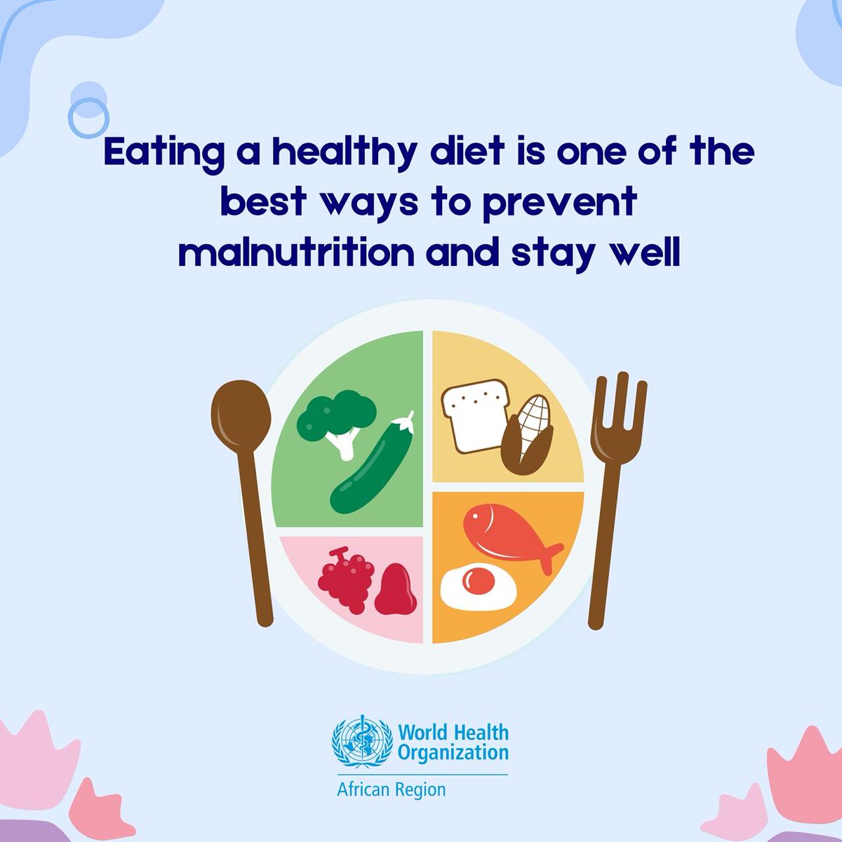 What we eat and drink has a big impact on our long-term health. Here are 5 tips for a healthier diet:

1️⃣ Eat a variety of nutritious foods 🥗🥘
2️⃣ Cut back on salt 🧂
3️⃣ Avoid trans fats 🚫🍟
4️⃣ Limit your sugar intake 🍬
5️⃣ Drink less alcohol 🍻