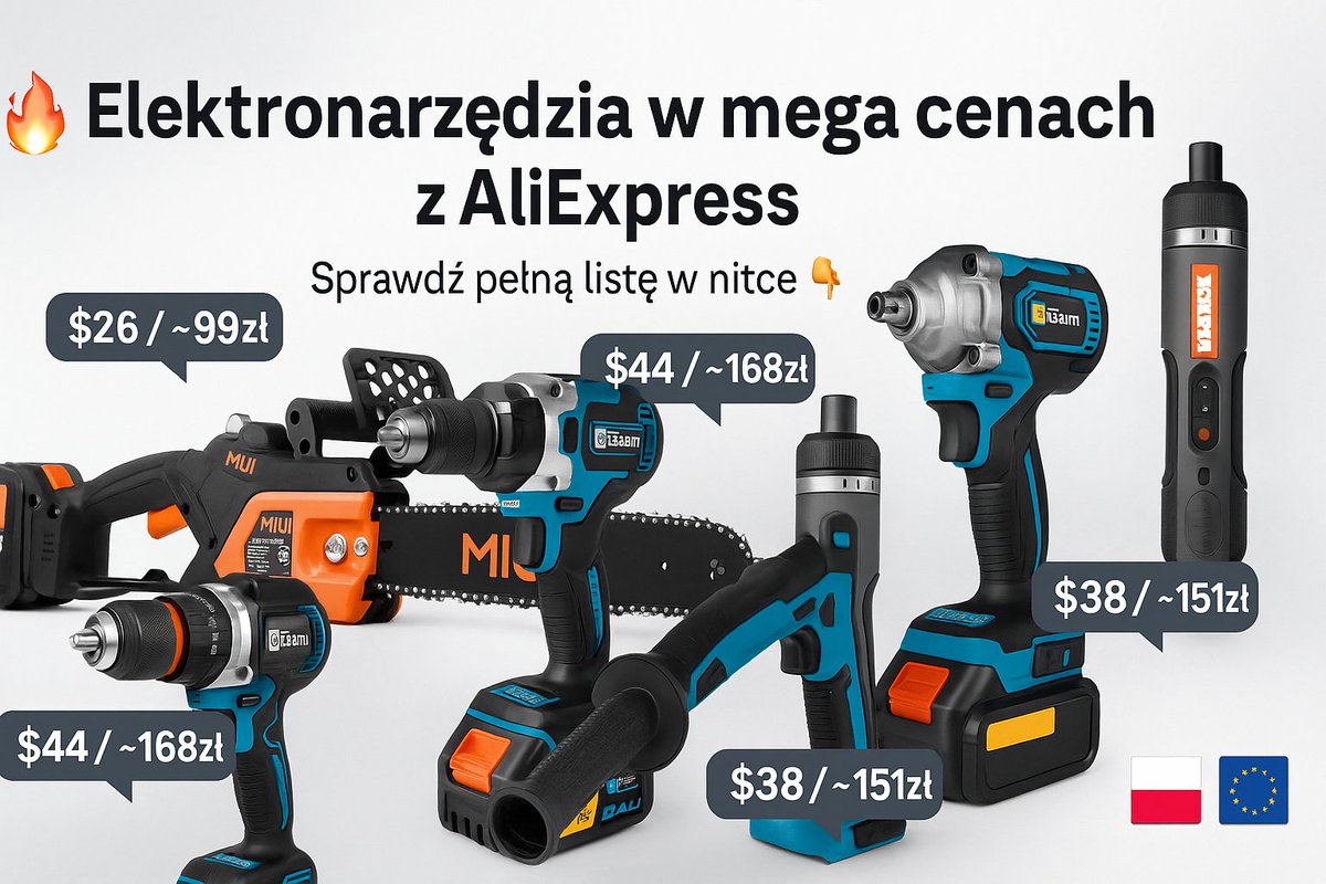 🔧 Szukasz porządnych elektronarzędzi w dobrej cenie?
Przygotowałem nitkę z najlepszymi okazjami z AliExpress!
Większość z wysyłką z 🇵🇱 Polski i 🇪🇺 EU, a ceny często 2x niższe niż w polskich sklepach!

Podoba ci się takie zestawienie? Zostaw❤️ i RT 
Sprawdź listę 👇
#reklama