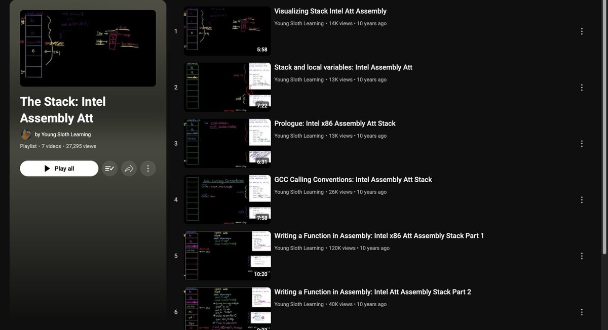 The Stack: Intel Assembly Att
Detailed series of videos on intel assembly