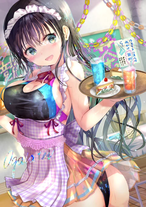 水泳部の学園祭イベント ウェイトレスへの水かけ無料の 競泳水着カフェの幼馴染さん
