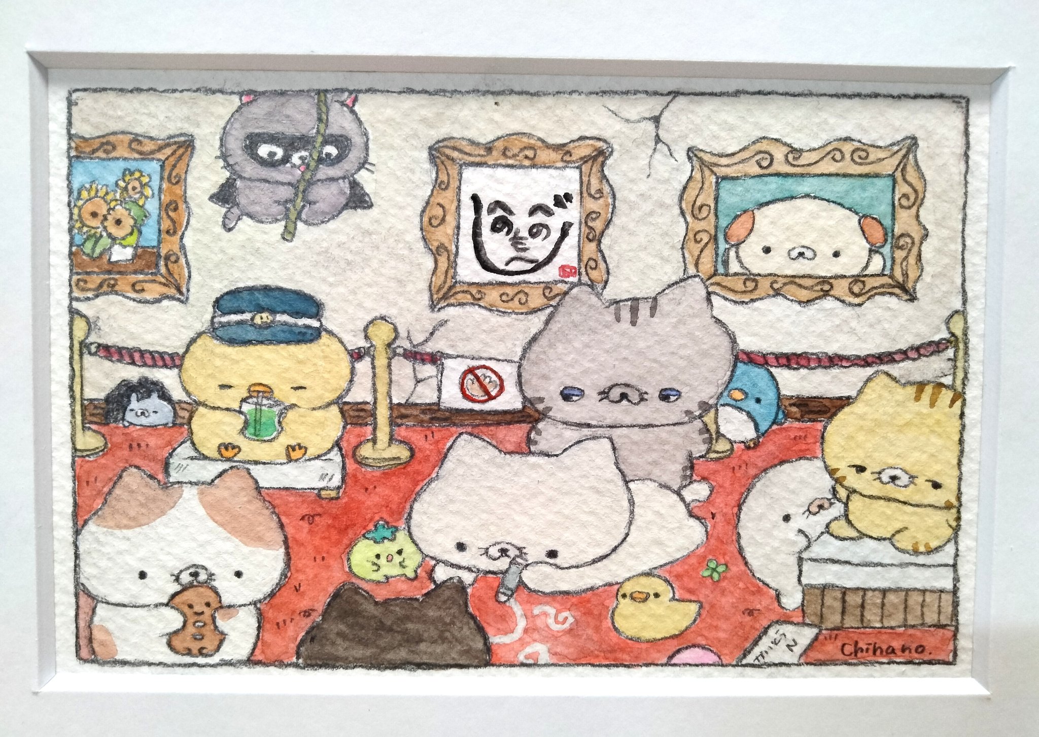 絵画。原画【幼稚園の猫ちゃんたちはバスで学校に通っています】 原画】ヨーロッパの古城と猫たち／アクリル画 絵画 猫心～にゃん
