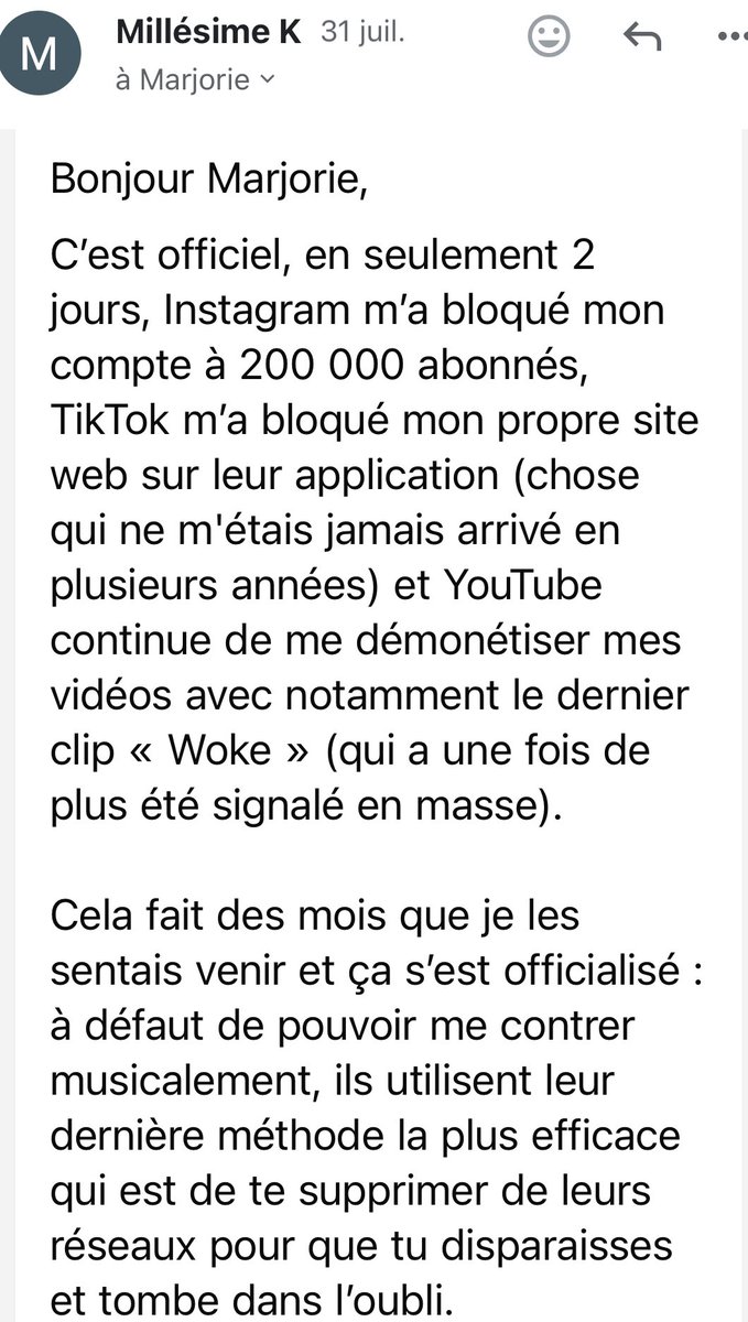 Millésime K, un rappeur patriote, est censuré pour ses opinions, tandis que Médine, un rappeur de gauche, vomit ses insanités racistes sans conséquence. Où est la liberté d'expression quand les plateformes choisissent leurs favoris idéologiques ?