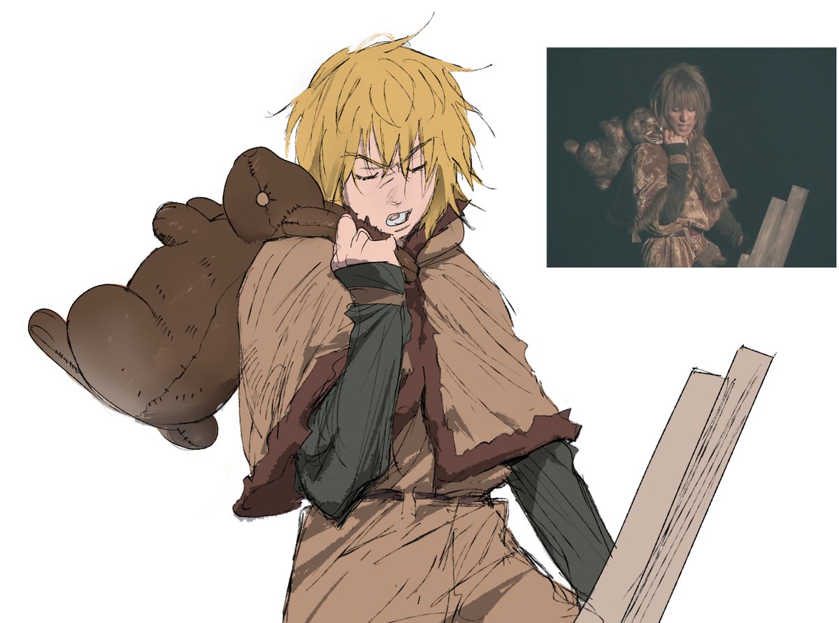 i watched the entirety of the stageplay today and wanted to sketch thorfinn with his cute big bunny prop real quick