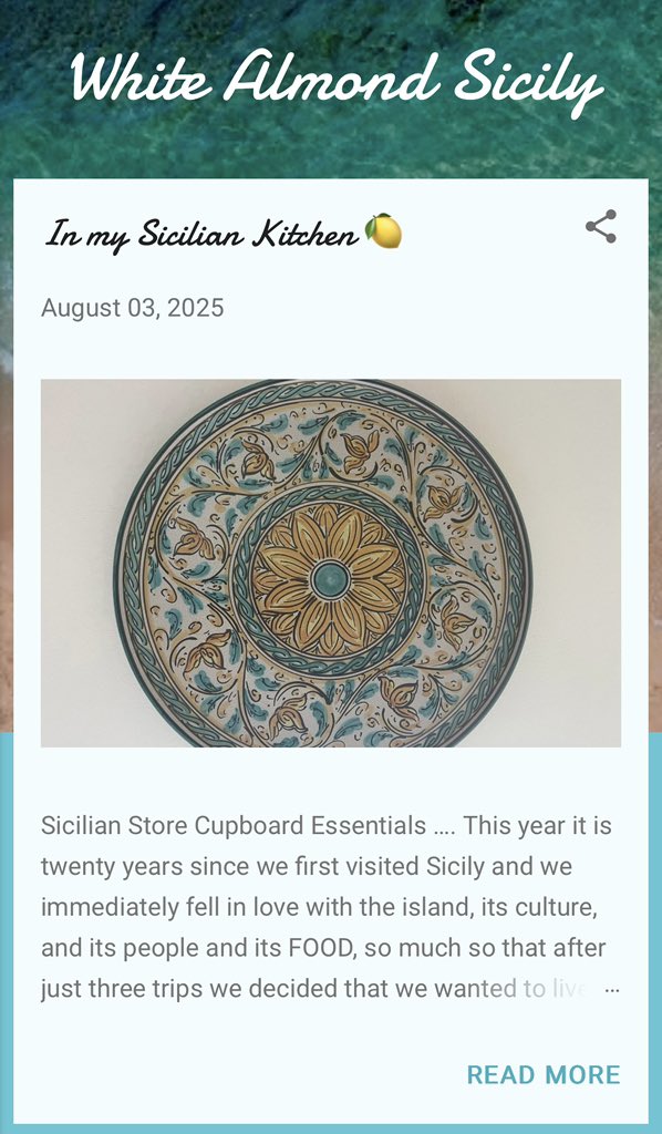 NEW Just Published 
on my #Sicily #Blog:
IN MY SICILIAN KITCHEN 
🍋💙🍋

Today in my new Blog post join me In My Sicilian Kitchen …
whitealmond-privatesicily.blogspot.com/2025/08/in-my-…