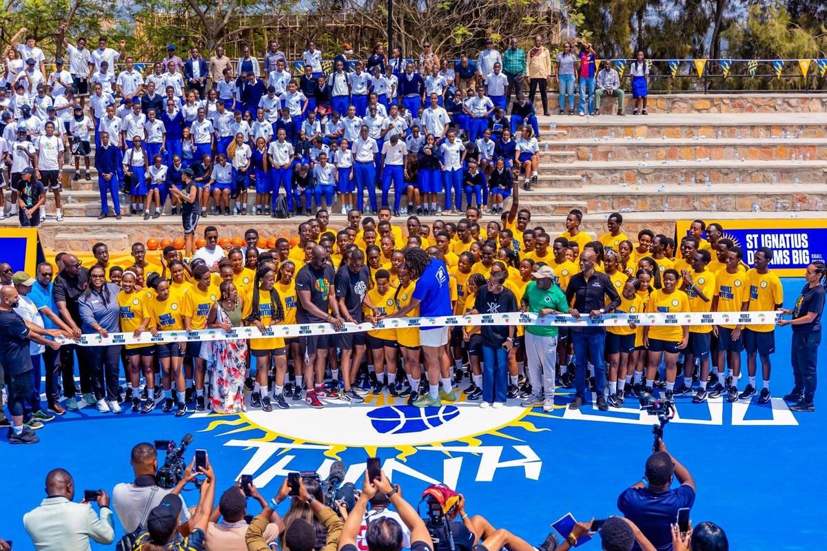 RDBrwanda's tweet photo. RDB CEO @afrika_jean yesterday joined @Rwanda_Sports Minister @nmukazayire, @GiantsOfAfrica Co-founder Masai Ujiri, and NBA star @kawhileonard for the unveiling of a 3-court basketball compound at St. Ignatius School in Kibagabaga, Kigali.

Part of #GOAFestival2025, the event included a youth clinic led by Giants of Africa and local coaches, offering young boys and girls a chance to grow and connect through sport.

#VisitRwanda