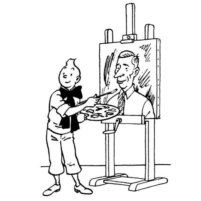 THREAD (Parce que pourquoi pas) : 
Autoportraits de Maîtres de la bande dessinée à leur table à dessin (ou équivalent...)
#1, bien sûr: Georges Remi himself.
(Et un rapport à ses personnages visiblement assez complexe )
#Herge