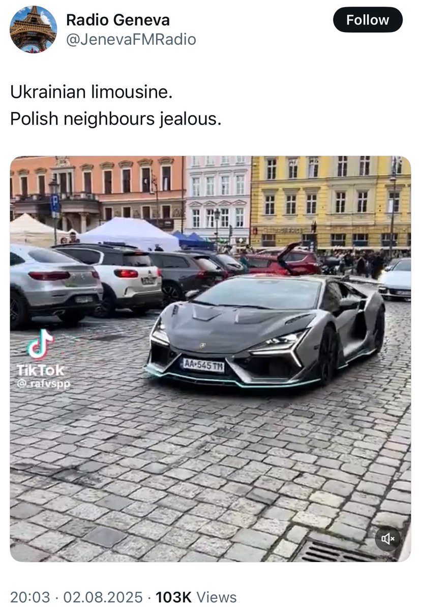 Literally 0 evidence it’s Ukrainian. Number plates are not Ukrainian and it's filmed in Poland. But shitposts like this get huge engagement.