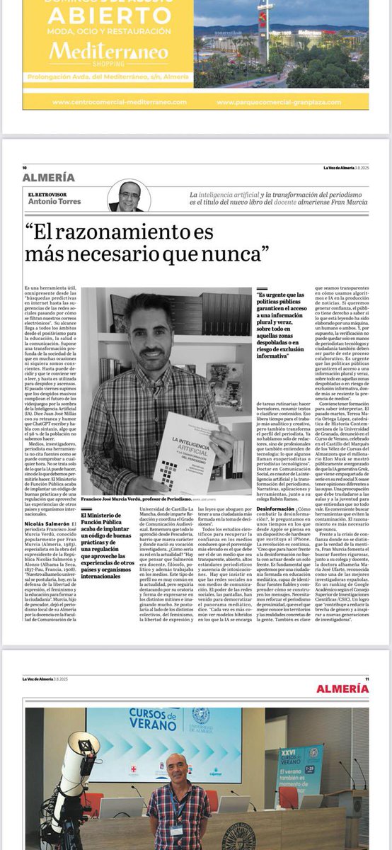 Muchas gracias a <a href="/AtorresAntonio/">Antonio Torres</a> por dedicarme una página de entrevista en <a href="/lavozdealmeria/">La Voz de Almería</a> y hacerse eco del libro sobre inteligencia artificial editado por <a href="/comunicalibros/">Comunicación Social Ediciones y Publicaciones</a> 

Aquí está el enlace con más información: lavozdealmeria.com/vivir/cultura/…
