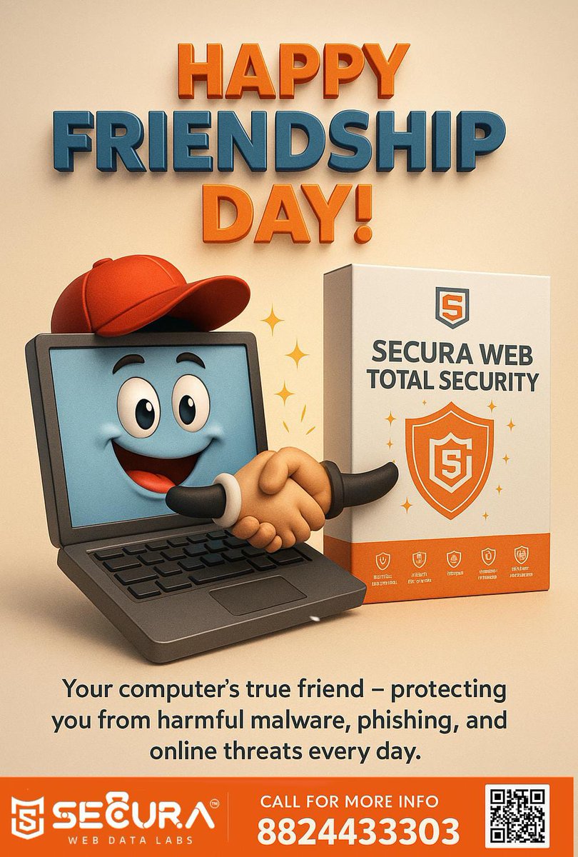 SecuraWebDL's tweet image. On this Friendship Day, celebrate the bond that truly protects
Just like a real friend, #Secura_Web_Total_Security stands by your computer  shielding it from malware, threats, and cyber attacks.
Because real friendship means safety, support, and trust  even in the digital world