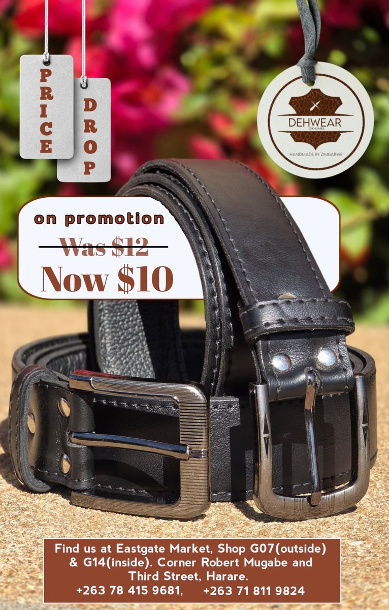 𝗠𝗝𝗠 WeMaLeather Products. (@mjmleatherware) on Twitter photo Giving away 5 leather belts if this post reaches 200 reposts by tomorrow at 11 am.
Don't forget to follow <a href="/DEHWEAR/">DEHWEAR | ISIKHUMBA | PROUDLY HANDMADE IN ZIMBABWE</a>
#Dehwear #Isikhumba #HandmadeInZW Giving away 5 leather belts if this post reaches 200 reposts by tomorrow at 11 am.
Don't forget to follow <a href="/DEHWEAR/">DEHWEAR | ISIKHUMBA | PROUDLY HANDMADE IN ZIMBABWE</a>
#Dehwear #Isikhumba #HandmadeInZW