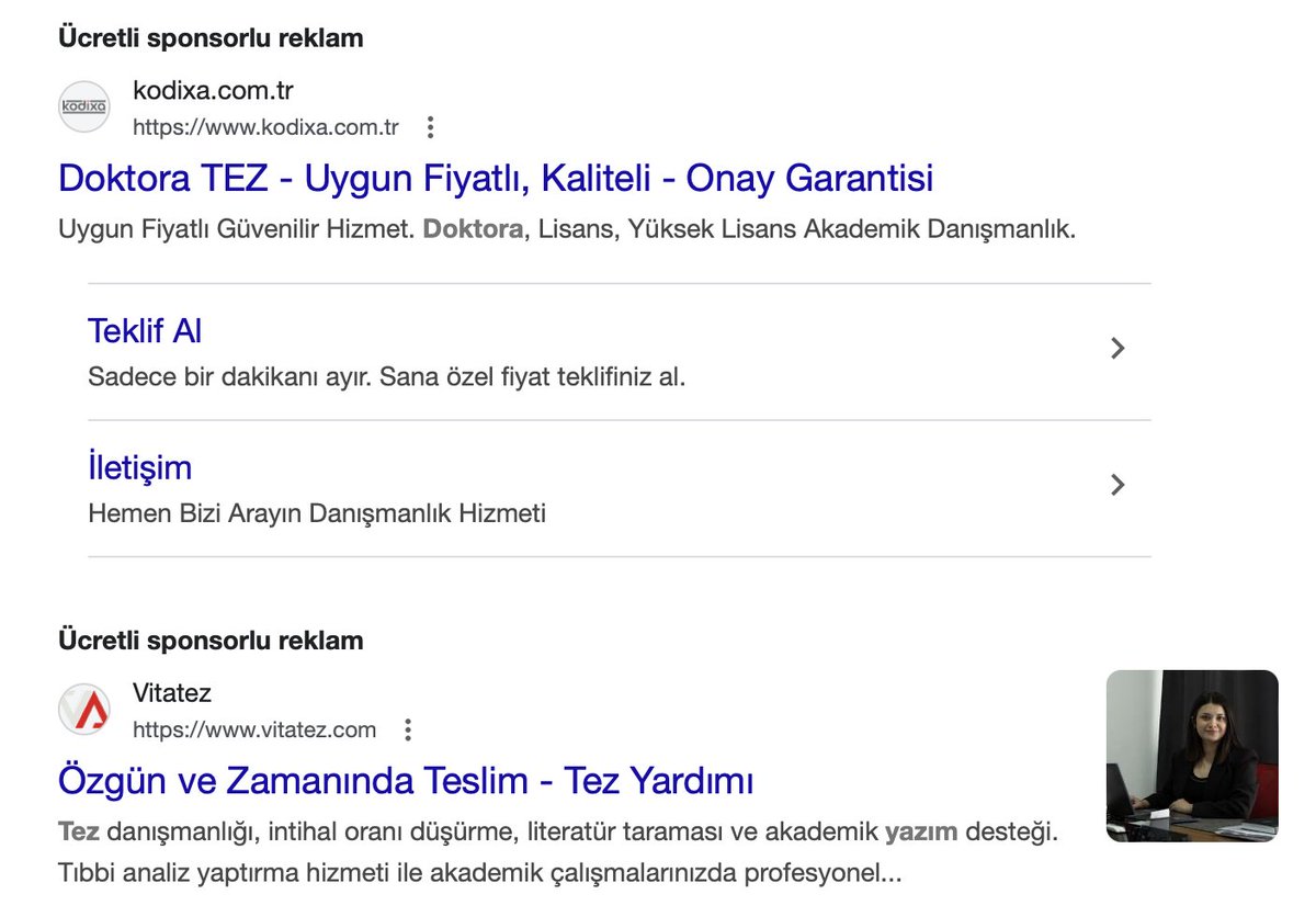 Milyonlarca kişinin Cumhurbaşkanı adayının sosyal medya hesabı yasaklı, uygun fiyata tez teslim diye parayla tez yazılan siteler rahat rahat açık. Bu şirketlere operasyon yapılmalı, geçmişe dönük tüm kayıtlar incelenmeli, tez yazdıran herkes en ağır şekilde cezalandırılmalı.