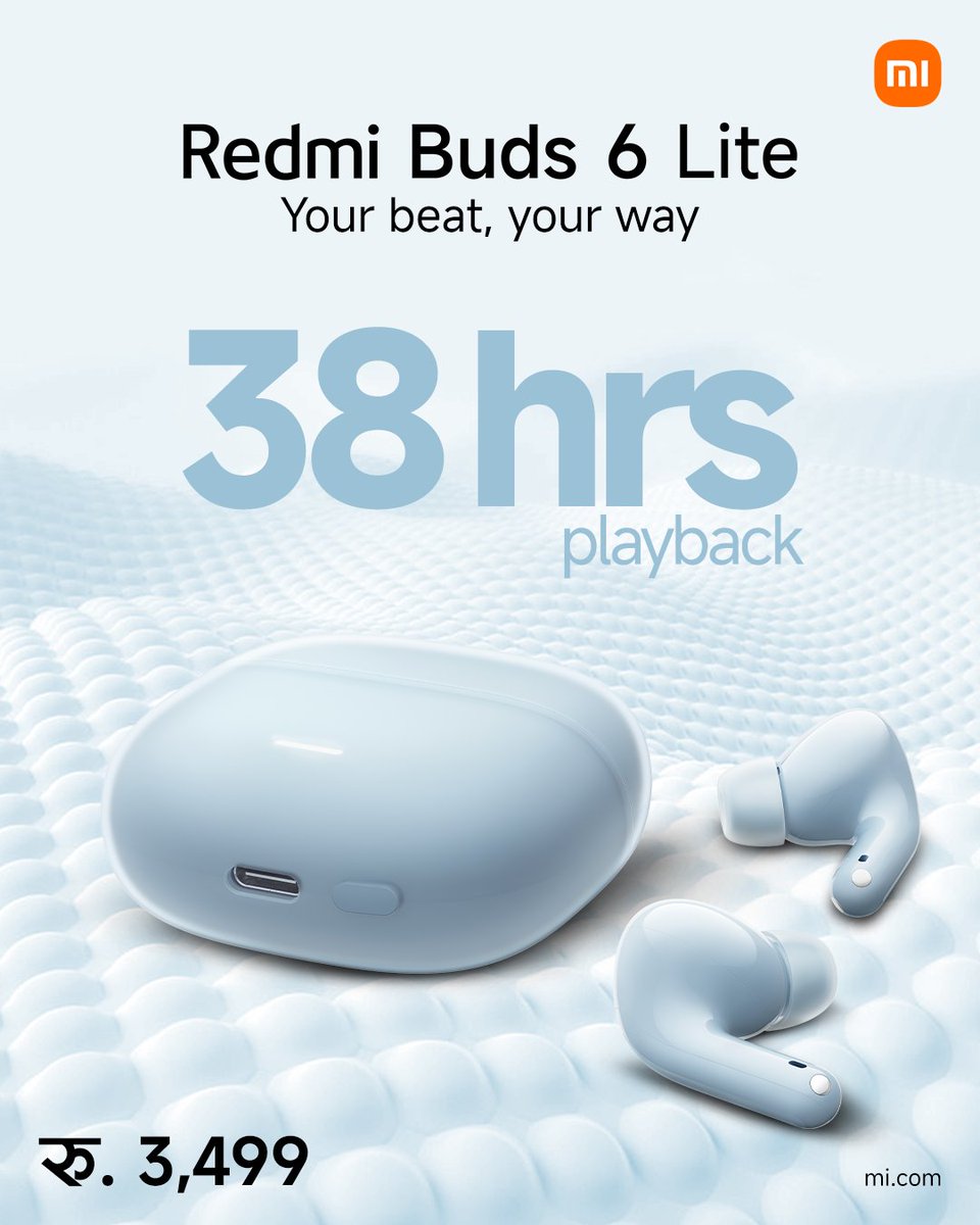 XiaomiNepal's tweet photo. Go beyond the beat.
With 38 hours of pure playback bliss, the all-new Redmi Buds 6 Lite is here to level up your sound game, all at just Rs. 3,499!
Lightweight. Long-lasting. Loud on performance.
Grab yours now.
#XiaomiNepal #RedmiBuds6Lite #WithMi #SoundThatStays https://t.co/GXm6h1ciej