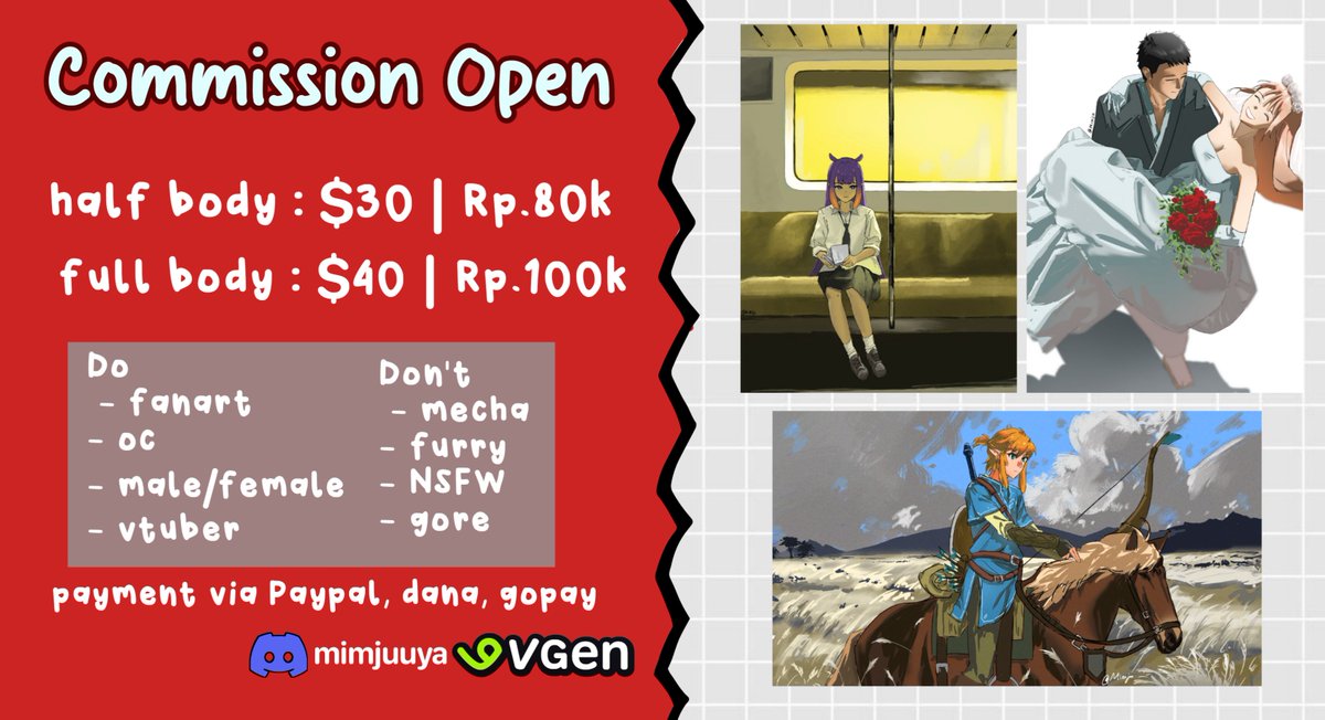 ✨Rts &amp; Like are very appreciated✨

Hello! I'm opening commissions for both local🇮🇩 and international!

 Feel free to DM me if you're interested!
More info and ToS=&gt; mimjucoms.carrd.co

Thank you❤️
#commissionart #commissionopen #opencommissions