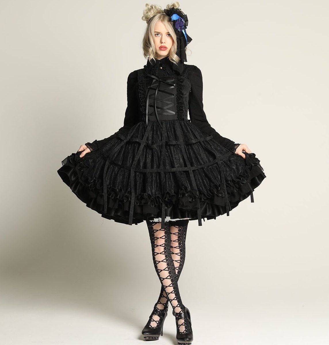 Rose Bird Cage Dress】 繊細なレースとゴシックジャガード素材の