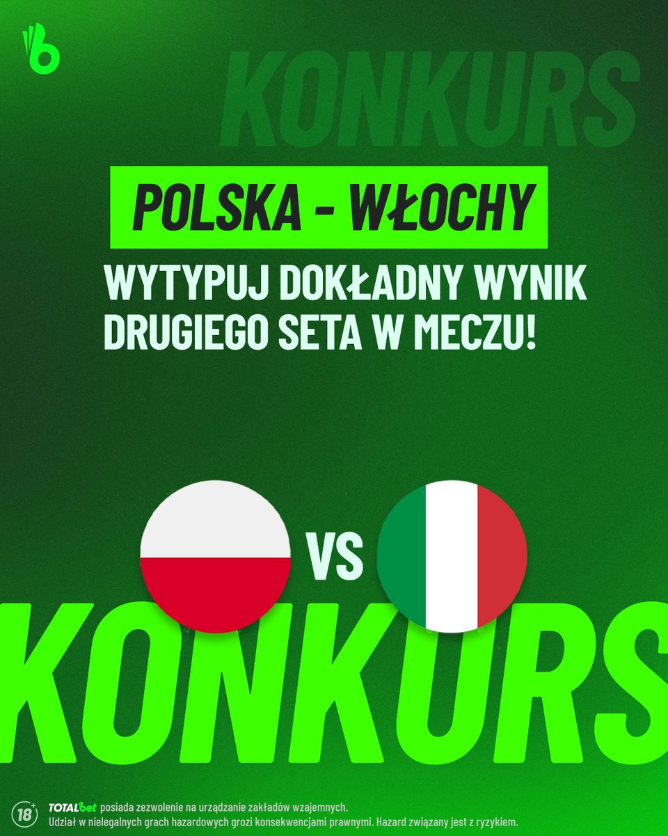TOTALbetPL's tweet photo. KONKURS‼️
Typujemy dokładny wynik drugiego seta!
Zasady:
💚 Polub ten post
✅ Obserwuj @TOTALbetPL
#⃣ Dodaj do odpowiedzi #TOTALbet
👉 Pierwsze 5 osób, które zrobi to poprawnie otrzyma freebet 10 PLN‼️
⏳ Na Wasze odpowiedzi czekamy do 13:00! https://t.co/r1s0emTPRJ