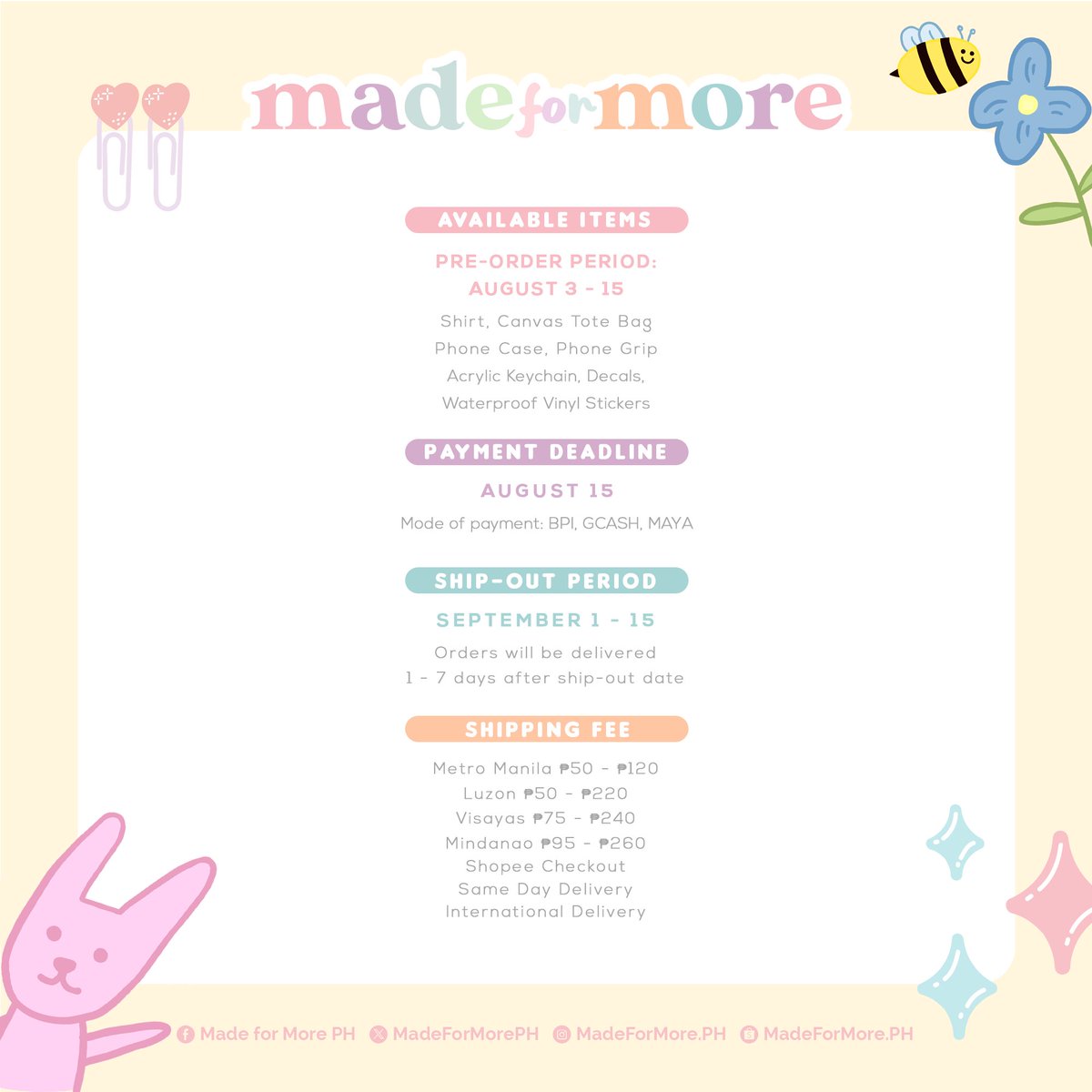 madeformoreph's tweet photo. Pre-order is now open for #KimJiwon #BeMyOne-inspired collection! 💛

📌 Payment deadline: August 15
📌 Payment options: BPI, GCash, Maya
📌 Shipping period: Sept 1 - 15
📌 Shipping fee starts at ₱50

Get yours here:
https://t.co/4Njo34BT0O

wts lfb ph https://t.co/Iw8dLlw1o7