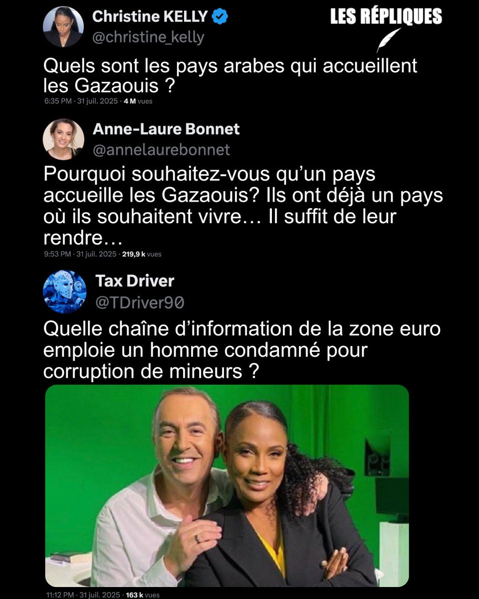 Les Répliques (@les_repliques) on Twitter photo L'animatrice de Cnews <a href="/christine_kelly/">Christine KELLY</a> souhaite savoir quels sont les pays arabes qui accueillent les Gazaouis
<a href="/annelaurebonnet/">Anne-Laure Bonnet</a>
<a href="/TDriver90/">Tax Driver</a> L'animatrice de Cnews <a href="/christine_kelly/">Christine KELLY</a> souhaite savoir quels sont les pays arabes qui accueillent les Gazaouis
<a href="/annelaurebonnet/">Anne-Laure Bonnet</a>
<a href="/TDriver90/">Tax Driver</a>