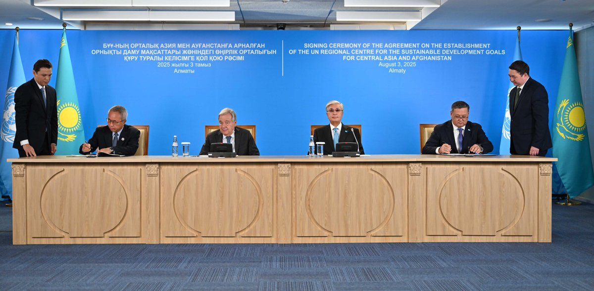 UN Spokesperson (@un_spokesperson) on Twitter photo In Almaty in Kazakhstan, <a href="/antonioguterres/">António Guterres</a> was present for the signing of the host country agreement for the UN Regional Centre for the Sustainable Development Goals for Central Asia and Afghanistan.
His full remarks: un.org/sg/en/content/… In Almaty in Kazakhstan, <a href="/antonioguterres/">António Guterres</a> was present for the signing of the host country agreement for the UN Regional Centre for the Sustainable Development Goals for Central Asia and Afghanistan.
His full remarks: un.org/sg/en/content/…