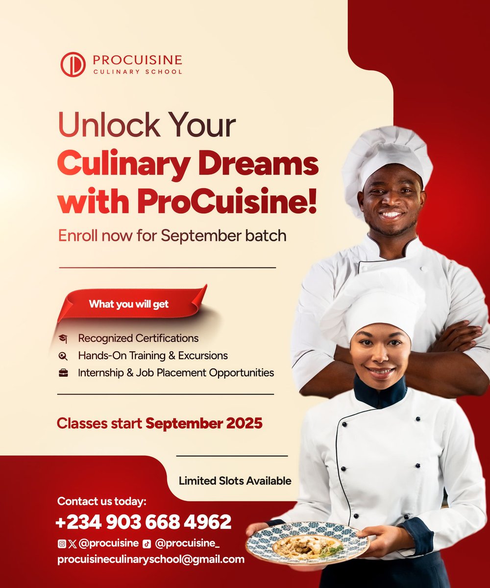 Discover your true potentials today, unlock your creativity, be the Chef who creates and invents NOT the one who depends on the recipe.

Enroll today and unlock your creativity with @procuisine today and be the standout Chef.