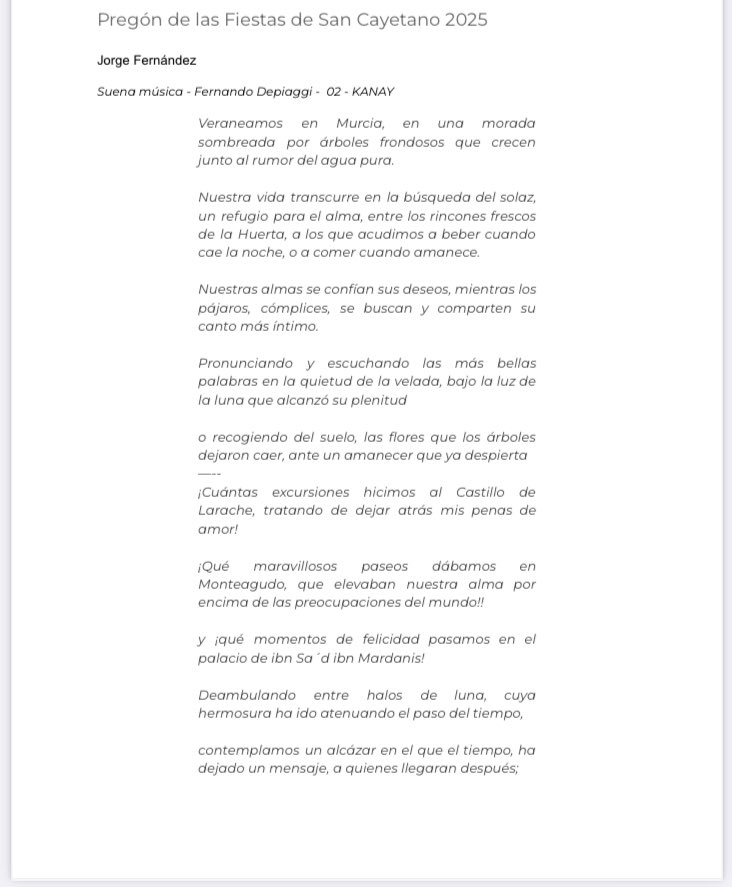 El pasado viernes tuve el placer de pregonar las Fiestas de Monteagudo.

Así empezaba, con este fragmento de un poema del S.XIII, que adapté para la ocasión. 

Sonaba de fondo esta pieza de Fernando Depiaggi

on.soundcloud.com/ODhF61CV8aSdhU…