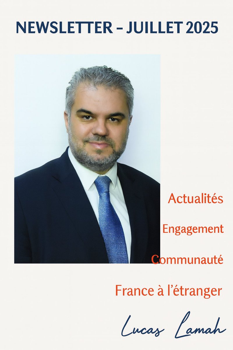 🗞️ Ma newsletter de juillet est en ligne ! Retrouvez les actualités marquantes du mois, mes engagements, et les prochaines échéances pour notre communauté. 📩 À lire ici 👉 shorturl.at/x7nIf
#Newsletter #FrancaisDuMonde #Engagement #Actualités #LucasLamah