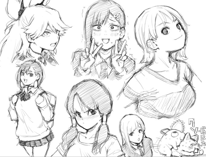 絵柄の研究にちまちま描いていたジャンプ女の子キャラ達 