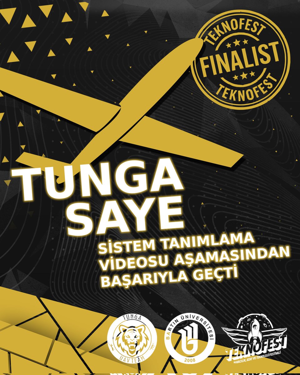 🚀 TUNGA SAYE TEKNOFEST SAVAŞAN İHA FİNALİSTİ!
Bu seneki Savaşan İHA Yarışması yolculuğumuzda bir adımı daha geride bıraktık.
Sistem Tanımlama Videosu aşamasını da başarıyla geçtik ve artık TEKNOFEST Savaşan İHA Yarışması finallerindeyiz!
Destek veren herkese teşekkür ederiz.