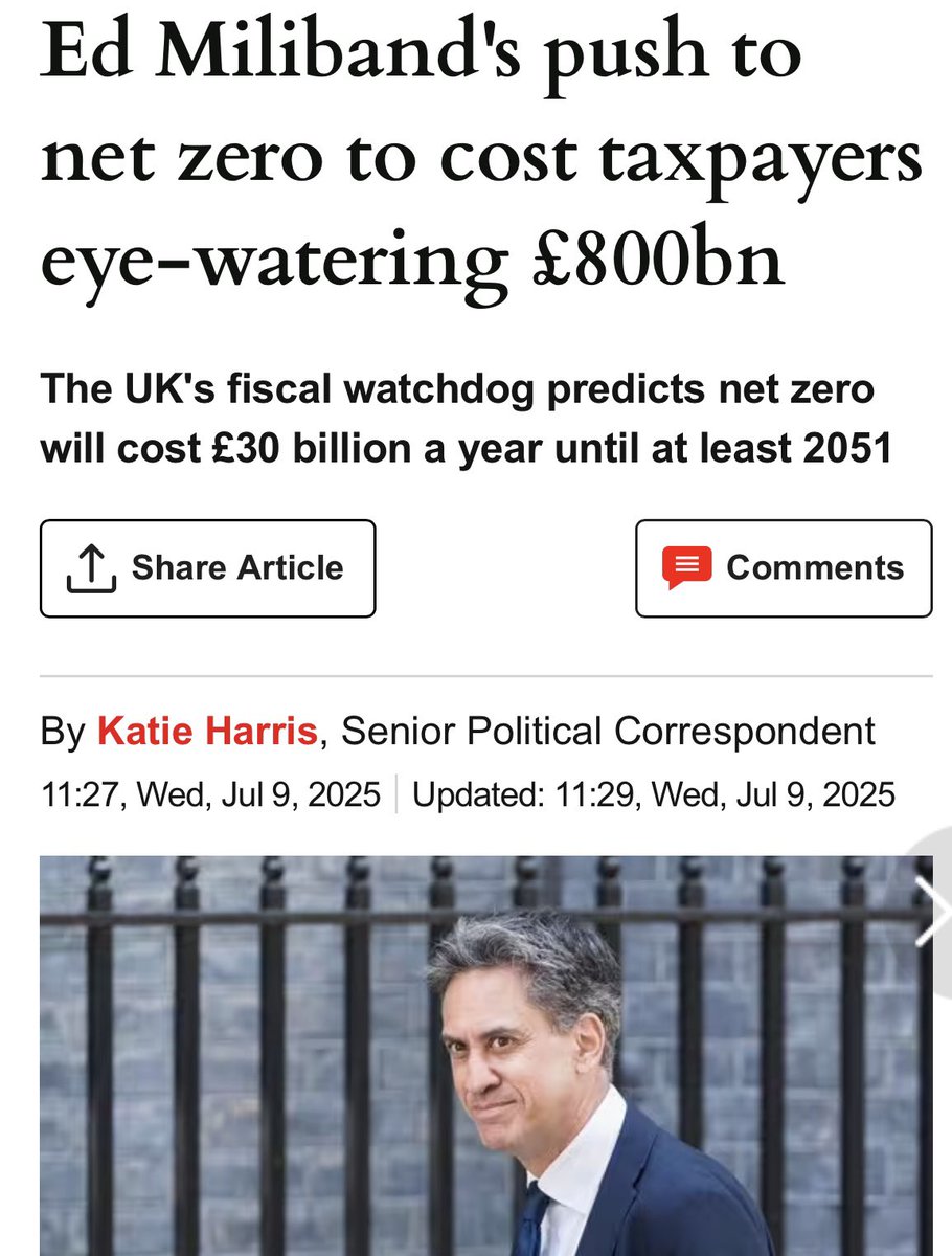 The UK is responsible for 0.9% of CO₂ emissions. Net zero is estimated to cost taxpayers a staggering £800bn by 2050. The absolute madness of net zero. We can’t afford it and it won’t make any difference whatsoever.