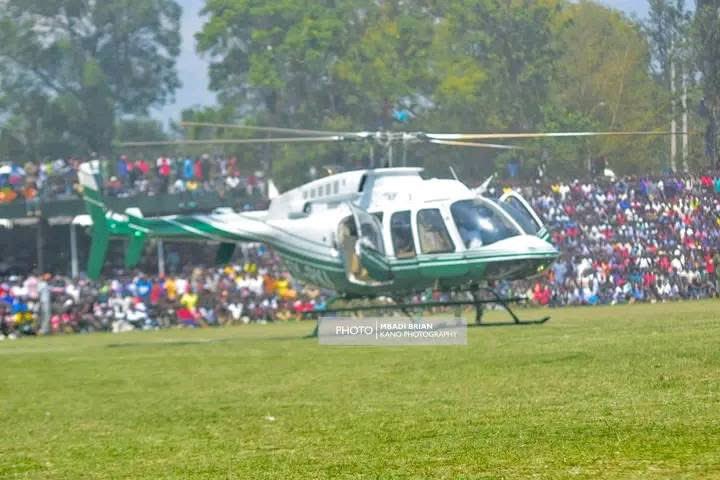 Cleopas Malalah lands at Mumias Sports Complex via helicopter after being denied entry at the gate by the police. No doors can be closed by the rogue regime.