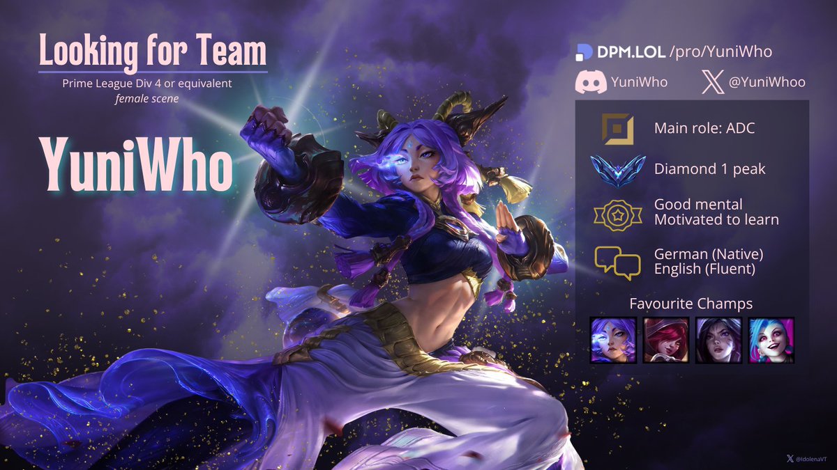 I have readjusted myself into the ADC position and been enjoying my Journey 💜 
Now I am back to looking to compete but I will not stop improving 

Likes &amp; rt appreciated 💜

Lft made by <a href="/idolenaVT/">IdolenaVT</a> 👉👈