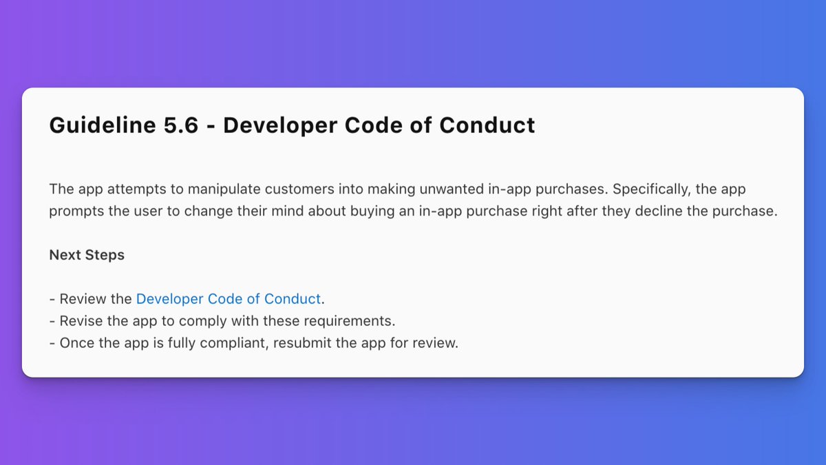 First time seeing this rejection 🤔. I thought it was legal. Many apps do this