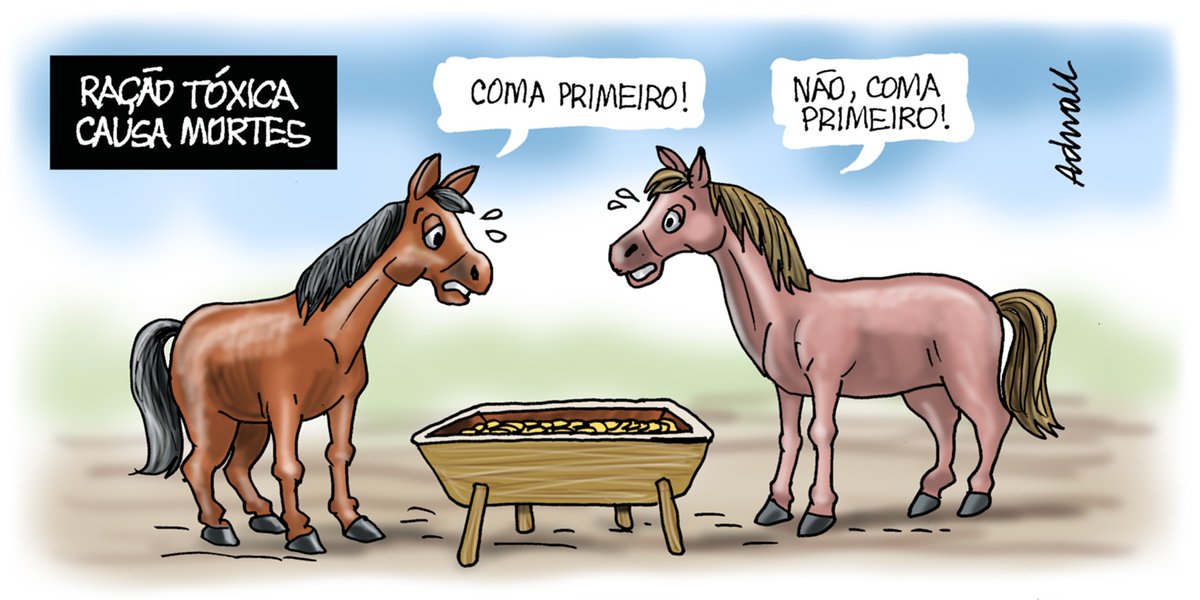 adnaeldaaz's tweet photo. Quase 300 cavalos morreram por causa de ração tóxica. Quem puder, me segue, curte, compartilha. #adnaelcharges #adnael #Charge #cartum #racaotoxica #cavalos https://t.co/J3HTNMbXao