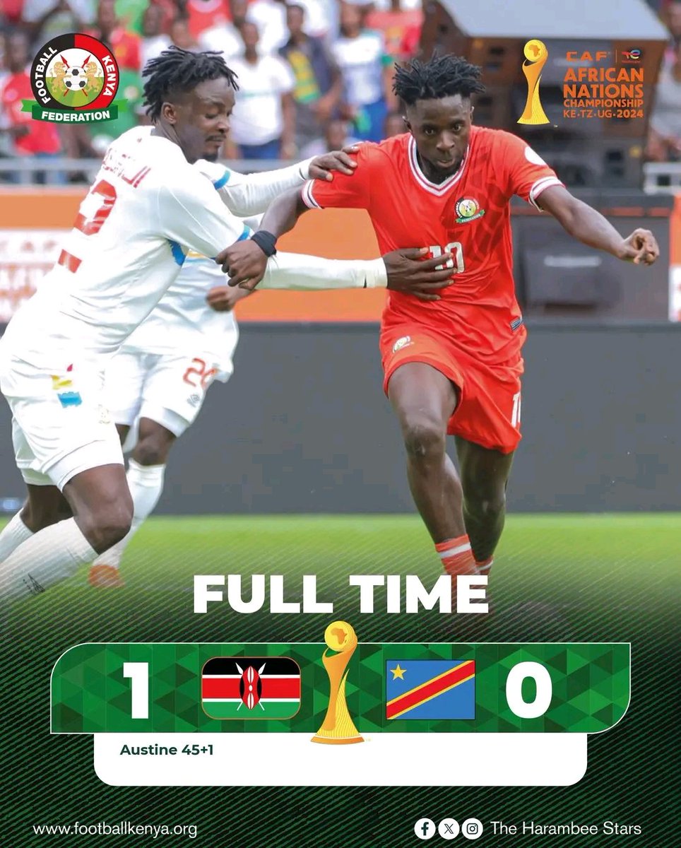 FT
Kumi na Nne Bora👏

🇰🇪 1-0 🇨🇩
#CHAN2024