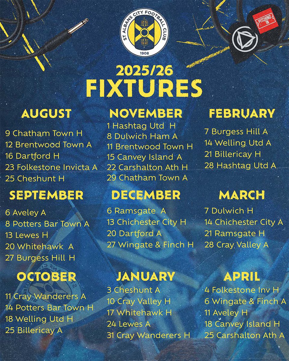 Rachel_Doyle72's tweet photo. Here’s the fixture list for the new season. Plan a match. See you at The Park! #StAlbans #COMEONYOUSAINTS #SACFC 

FOLLOW @stalbanscityfc 💛💙 https://t.co/6qpF0I9o0R