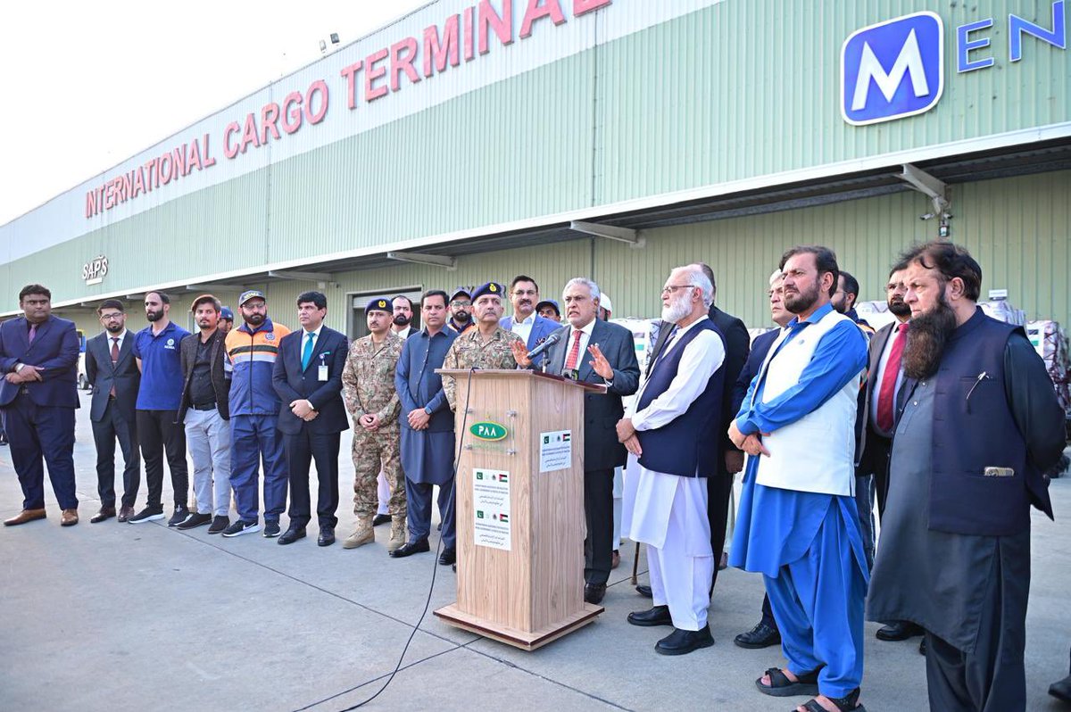 Deputy Prime Minister/Foreign Minister, Senator Mohammad Ishaq Dar <a href="/MIshaqDar50/">Ishaq Dar</a>, today oversaw the dispatch of Pakistan's 17th humanitarian consignment to Gaza—100 tonnes of essential supplies, including food, medical equipment, and powdered milk.

During the event, the DPM/FM: