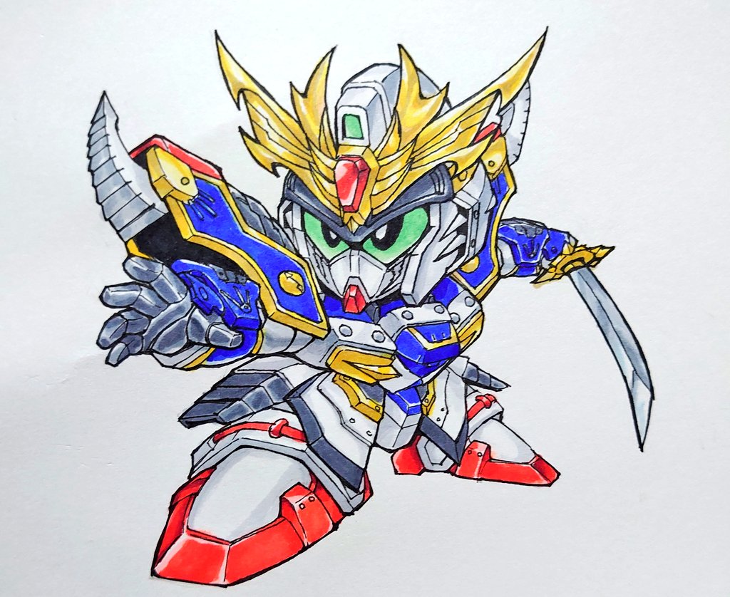 「オリ武者の灼光頑駄無描きました マーカーペンセットを買ったので使えるようになりた」|ニュン石のイラスト
