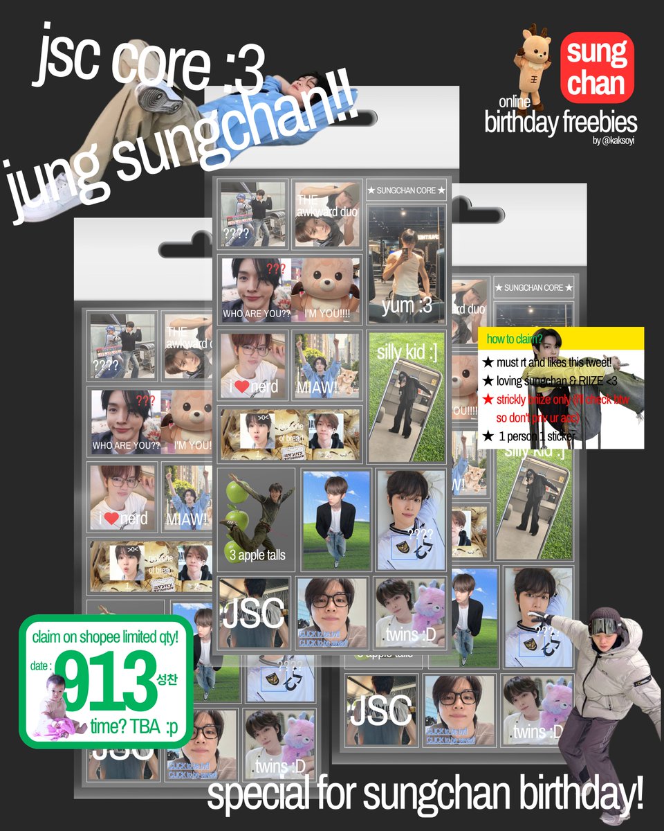 haiiii halooo temen2 briize ada yang mau di tag pas tweet birthday freebies sungchan ini udah di post gak yaaa... 😅