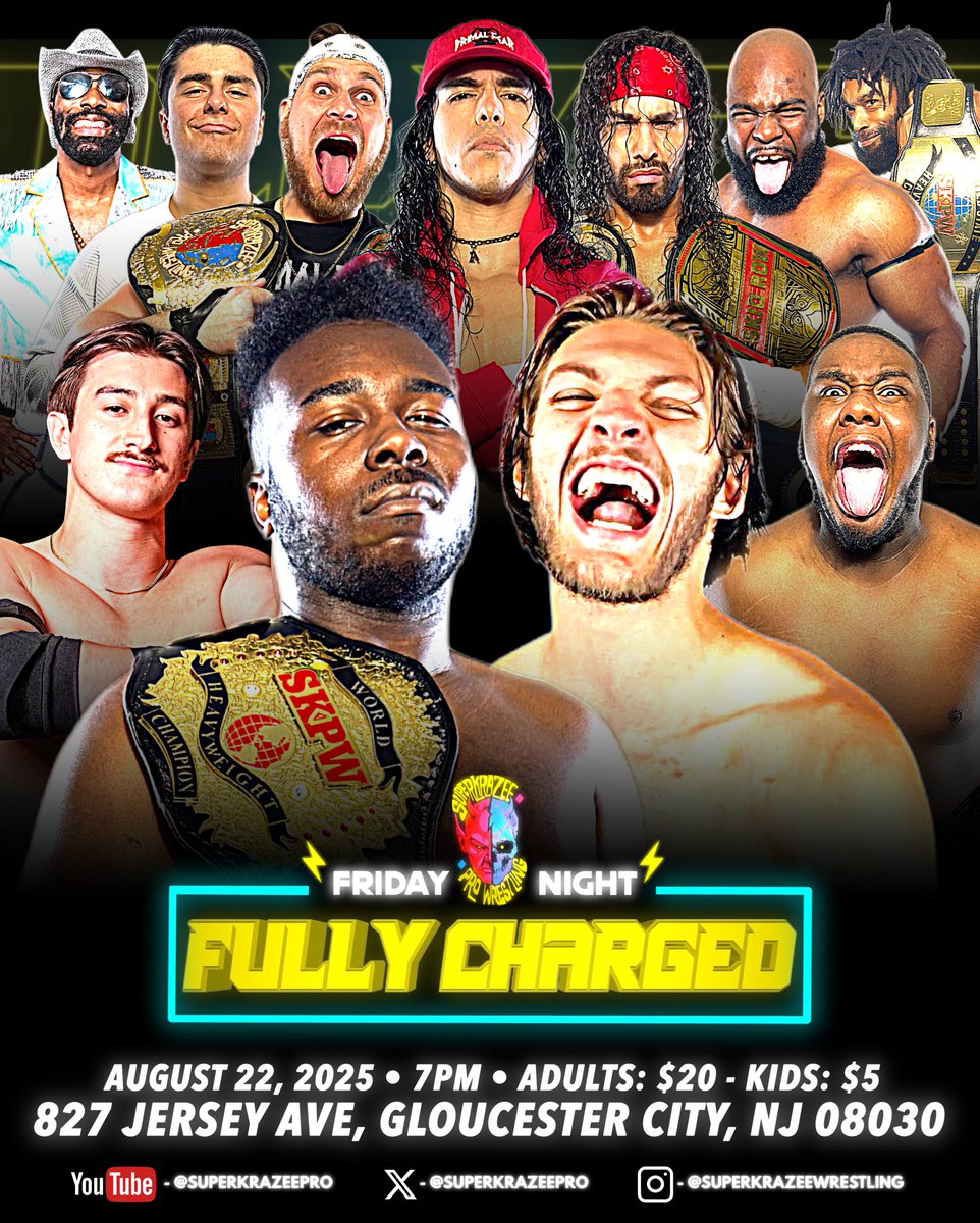 #SKPW presents: #FullyCharged

Friday - August 22, 2025
Gloucester City Community Assoc. 
827 Jersey Ave, Gloucester City, NJ
7PM - Tickets: Adults $20 | Kids $5