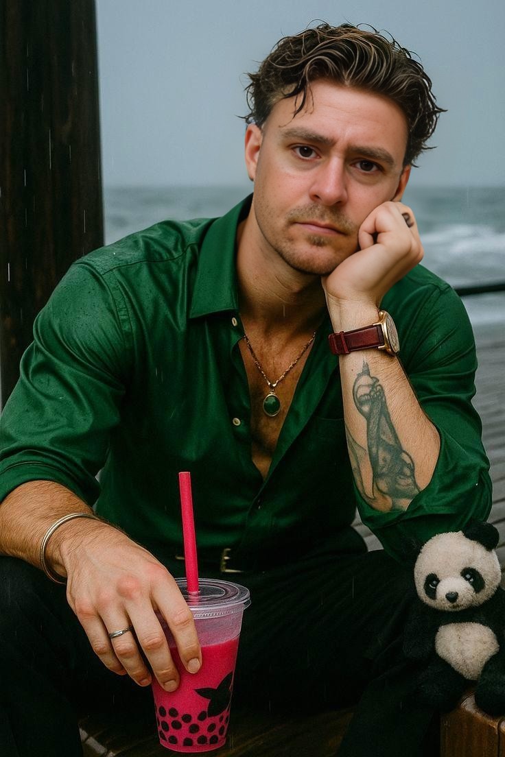 kathae909's tweet photo. He said, “I’m over it.”
Then sat in the rain with a slurpee and a stuffed panda like a sad little action figure. 🐼🥶🥤
#SlurpeeSadness #PandaTherapy  #StuffedAnimalSupportGroup #AIArtFunny
@joshlee1973 https://t.co/DSv4i4iqE0