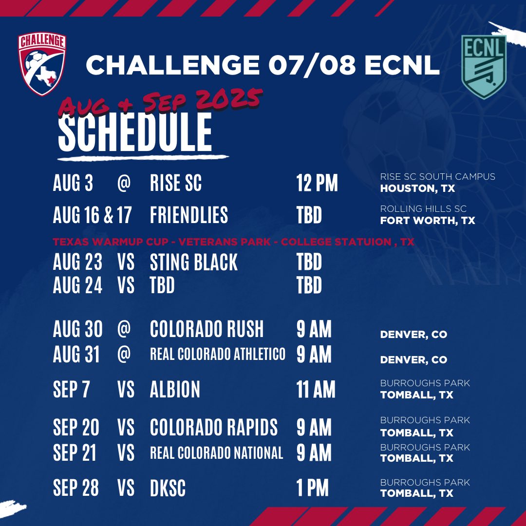 Challenge G08 ECNL (U17) (@challenge08ecnl) on Twitter photo Here we go!
Roster: tinyurl.com/ChallengeECNL
<a href="/ChallengeSoccer/">Challenge Soccer Club</a> <a href="/ECNLgirls/">ECNL Girls</a> <a href="/ImYouthSoccer/">ECNL/GA/Recruiting/College Soccer</a> <a href="/PrepSoccer/">Prep Soccer ⚽️</a> <a href="/PrepSoccerTX/">Prep Soccer Texas</a> <a href="/TopDrawerSoccer/">TopDrawerSoccer</a> <a href="/TheSoccerWire/">SoccerWire</a> Here we go!
Roster: tinyurl.com/ChallengeECNL
<a href="/ChallengeSoccer/">Challenge Soccer Club</a> <a href="/ECNLgirls/">ECNL Girls</a> <a href="/ImYouthSoccer/">ECNL/GA/Recruiting/College Soccer</a> <a href="/PrepSoccer/">Prep Soccer ⚽️</a> <a href="/PrepSoccerTX/">Prep Soccer Texas</a> <a href="/TopDrawerSoccer/">TopDrawerSoccer</a> <a href="/TheSoccerWire/">SoccerWire</a>