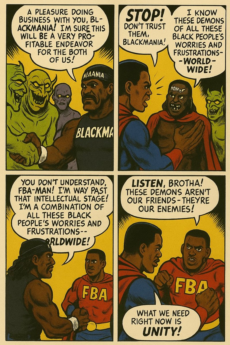 ShawnRotty's tweet photo. FBA Man tries to warn Blackamania about our enemies. #fbaman #blackamania #comics #rottyboys #marvel #dc #blackhulk #culture https://t.co/NmuyvlHh2w