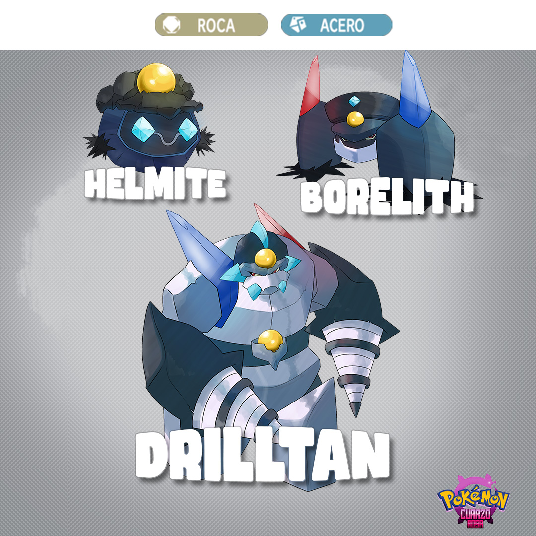 Pokémon Cuarzo Rosa 🩷 (@jubileo_tv) on Twitter photo ⛏🛡 ¡Ley y orden bajo tierra! ⚒
Os presentamos a HELMITE, BORELITH y DRILTAN, una línea evolutiva que patrulla en las cuevas de FLUVIA para asegurarse de que todo va bien.
Y ahora decidnos, ¿lo llevaréis en vuestro equipo? 👀
🖌:<a href="/HarambeDex/">Harambe | COMISIONES ABIERTAS 🟢</a>
#fangamepokemon #fakemon ⛏🛡 ¡Ley y orden bajo tierra! ⚒
Os presentamos a HELMITE, BORELITH y DRILTAN, una línea evolutiva que patrulla en las cuevas de FLUVIA para asegurarse de que todo va bien.
Y ahora decidnos, ¿lo llevaréis en vuestro equipo? 👀
🖌:<a href="/HarambeDex/">Harambe | COMISIONES ABIERTAS 🟢</a>
#fangamepokemon #fakemon
