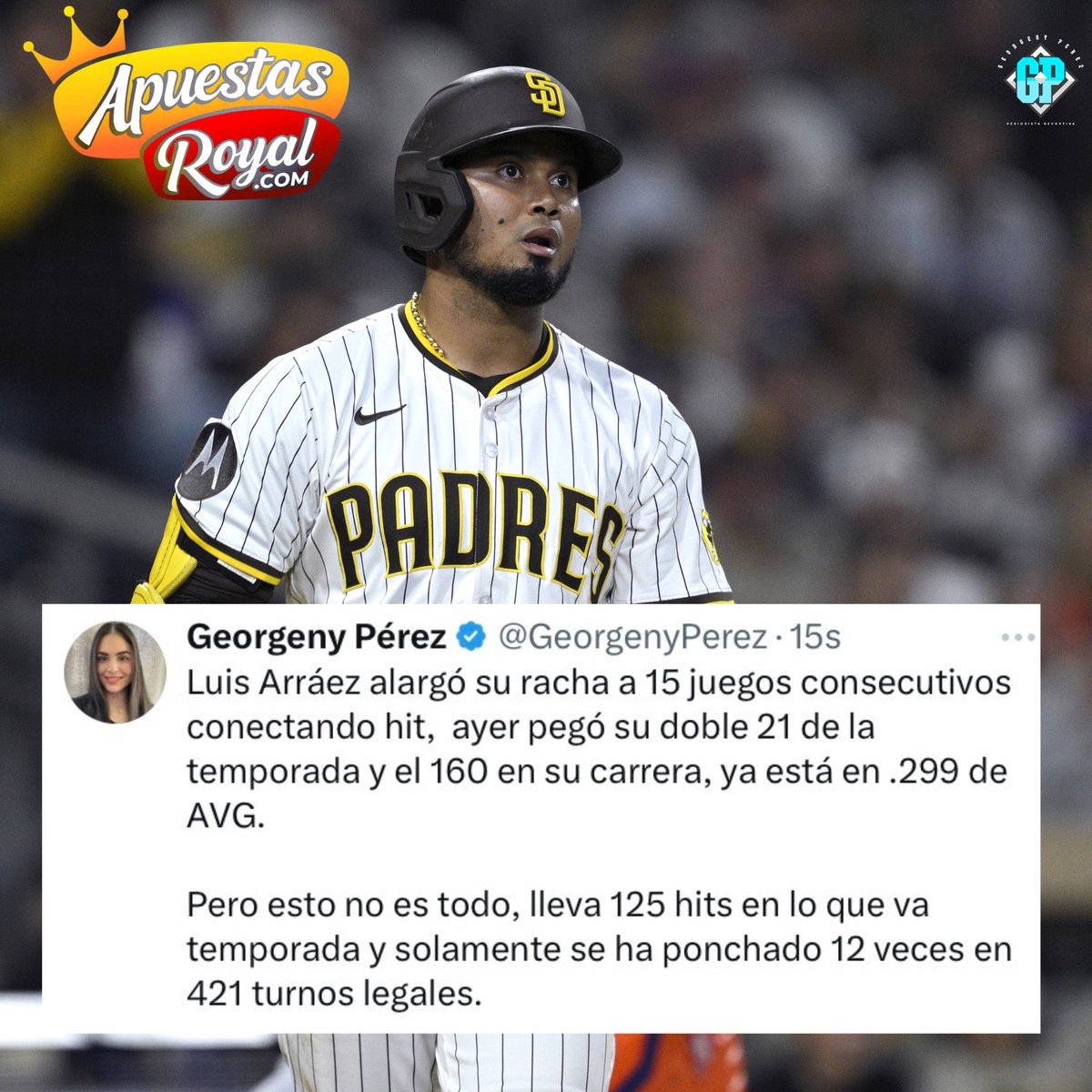 ¡ SIMPLEMENTE LUIS ARRÁEZ, NACIDO PARA BATEAR !

Presentado por Apuestas Royal,Juega  y cobra a millón, con los pagos automatizados de apuestasroyal.com

#ApuestasRoyal #RuletaRoyal